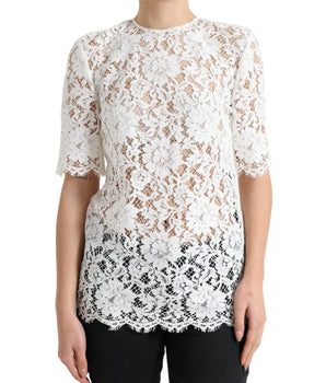 Dolce &amp; Gabbana Elegante Blusa De Encaje Blanca
