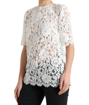 Dolce &amp; Gabbana Elegante Blusa De Encaje Blanca