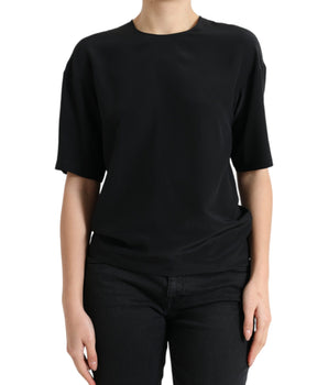 Dolce & Gabbana Black Silk Round Neck Short Sleeve Blouse Top