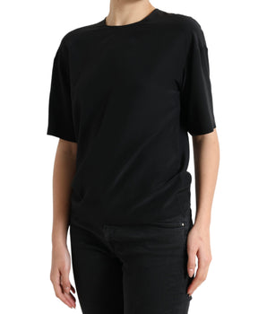 Dolce & Gabbana Black Silk Round Neck Short Sleeve Blouse Top
