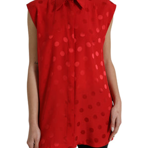 Dolce &amp; Gabbana Elegant Polka Dot Sleeveless Silk Blouse