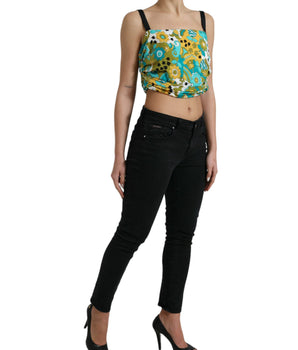 Dolce & Gabbana Multicolor Floral Sleeveless Cropped Top