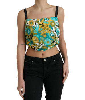 Dolce & Gabbana Multicolor Floral Sleeveless Cropped Top