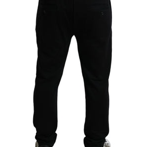 Dolce & Gabbana Elegant Black Cotton Joggers with Logo Embroidery