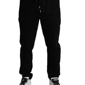 Dolce &amp; Gabbana Elegante pantalón jogger negro de mezcla de algodón