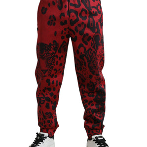 Dolce &amp; Gabbana Elegantes pantalones deportivos con estampado de leopardo en rojo y negro