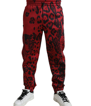 Dolce & Gabbana Red Black Leopard Stretch Jogger Pants