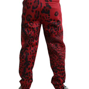 Dolce &amp; Gabbana Elegantes pantalones deportivos con estampado de leopardo en rojo y negro