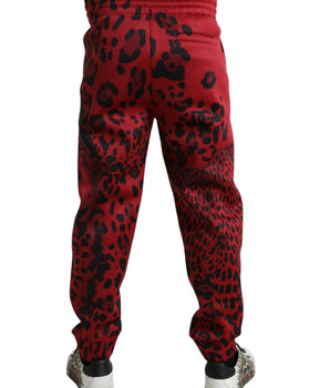 Dolce & Gabbana Red Black Leopard Stretch Jogger Pants