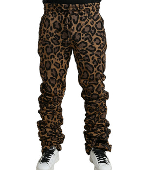 Dolce & Gabbana Brown Leopard Jacquard Jogger Pants