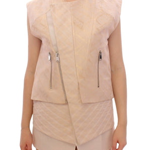 Zeyneptosun Exquisite Beige Brocade Sleeveless Jacket Vest