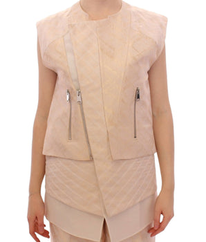 Zeyneptosun Exquisite Beige Brocade Sleeveless Jacket Vest Zeyneptosun 
