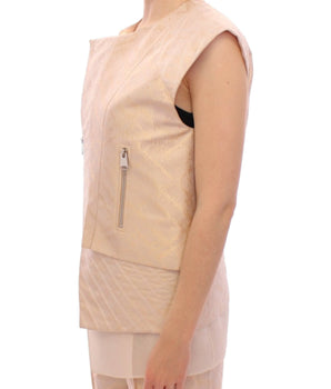 Zeyneptosun Exquisite Beige Brocade Sleeveless Jacket Vest Zeyneptosun 