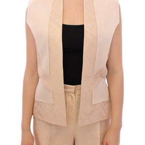 Zeyneptosun Exclusive Beige Brocade Sleeveless Vest