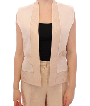 Zeyneptosun Exclusive Beige Brocade Sleeveless Vest Zeyneptosun 