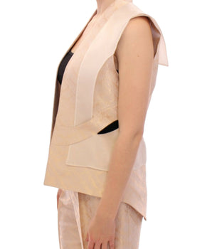 Zeyneptosun Exclusive Beige Brocade Sleeveless Vest Zeyneptosun 
