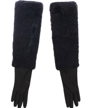 Dolce & Gabbana Black Beaver Fur Lambskin Leather Elbow Gloves Dolce & Gabbana 