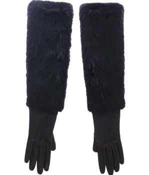 Dolce & Gabbana Black Beaver Fur Lambskin Leather Elbow Gloves Dolce & Gabbana 