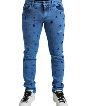 Dolce & Gabbana Blue Crystal Embellished Skinny Denim Jeans