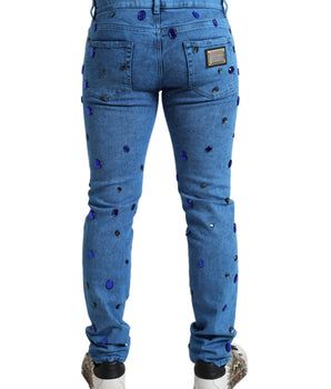 Dolce & Gabbana Blue Crystal Embellished Skinny Denim Jeans
