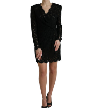 Dolce & Gabbana Black Bodycon Lace Cotton Sheath Mini Dress