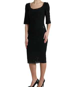 Dolce &amp; Gabbana Black Floral Lace Bodycon Midi Dress