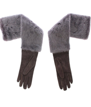 Dolce & Gabbana Gray Mink Fur Lambskin Suede Leather Gloves Dolce & Gabbana 