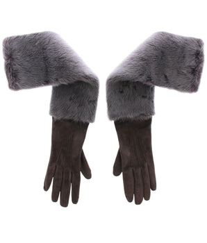 Dolce & Gabbana Gray Mink Fur Lambskin Suede Leather Gloves Dolce & Gabbana 