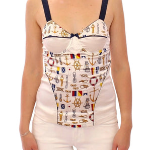 Dolce &amp; Gabbana White Sailor Motif Stretch Tank Top