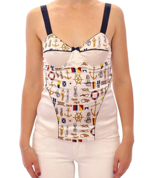 Dolce & Gabbana White Sailor Motif Stretch Tank Top Dolce & Gabbana 