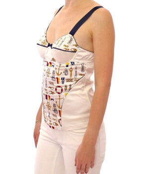 Dolce & Gabbana White Sailor Motif Stretch Tank Top Dolce & Gabbana 