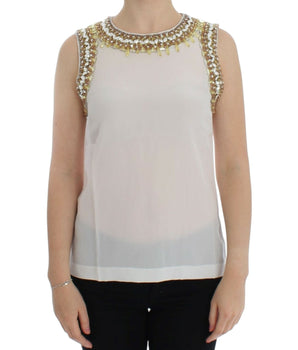 Dolce & Gabbana Elegant Sleeveless Silk Blouse with Crystal Embellishment Dolce & Gabbana 