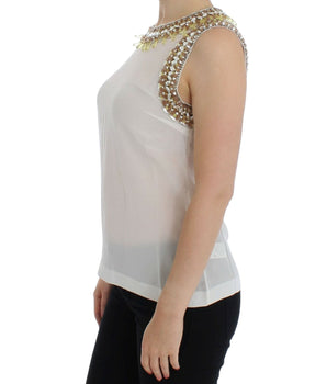 Dolce & Gabbana Elegant Sleeveless Silk Blouse with Crystal Embellishment Dolce & Gabbana 