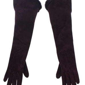 Dolce &amp; Gabbana Elegant Elbow Length Purple Fur Gloves