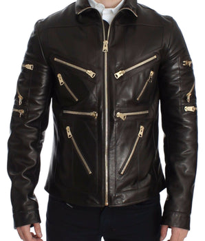 Dolce & Gabbana Brown Lambskin Leather Zipper Jacket