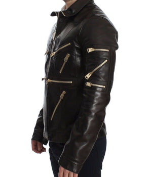Dolce & Gabbana Brown Lambskin Leather Zipper Jacket
