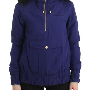 Chaqueta K-Way azul elegante de GF Ferre con detalles de piel sintética