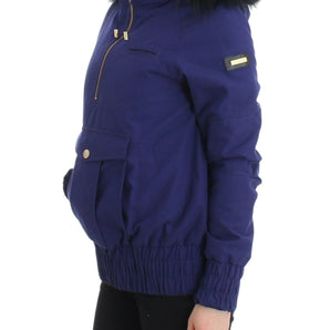 Chaqueta K-Way azul elegante de GF Ferre con detalles de piel sintética