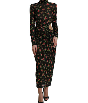 Dolce & Gabbana Black Floral Cut Out Sheath Long Maxi Dress