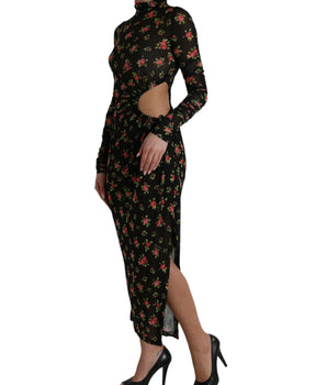 Dolce & Gabbana Black Floral Cut Out Sheath Long Maxi Dress