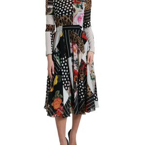 Dolce &amp; Gabbana Vestido midi de seda elegante con patchwork