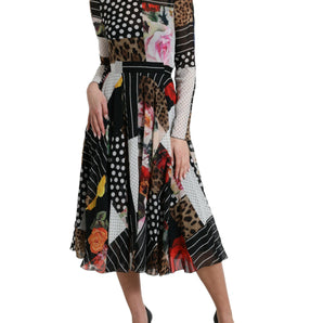 Dolce &amp; Gabbana Elegant Patchwork Silk Midi A-Line Dress