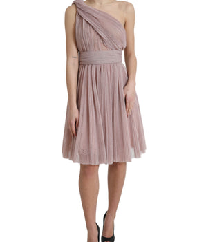 Dolce & Gabbana Pink One Shoulder Pleated Lame Tulle Dress