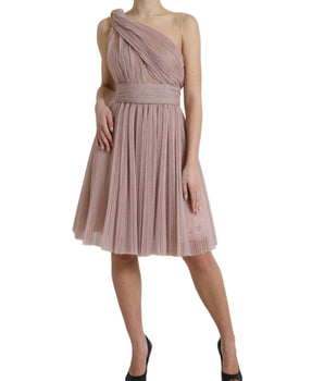 Dolce & Gabbana Pink One Shoulder Pleated Lame Tulle Dress