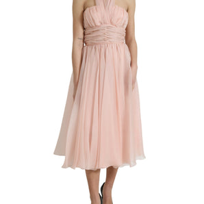 Dolce & Gabbana Elegant Silk Chiffon Halter Midi Dress