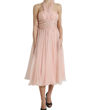Dolce & Gabbana Pink Silk Chiffon Halter A-line Pleated Midi Dress