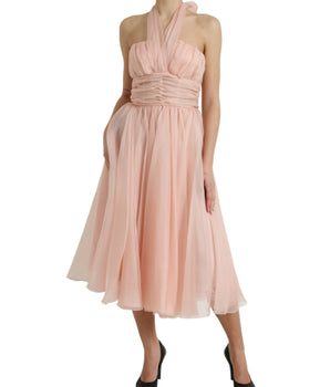 Dolce & Gabbana Pink Silk Chiffon Halter A-line Pleated Midi Dress