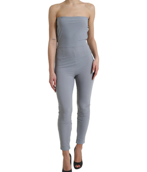 Dolce & Gabbana Gray Nylon Strapless Bodycon Jumpsuit Dress