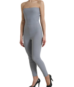 Dolce & Gabbana Gray Nylon Strapless Bodycon Jumpsuit Dress
