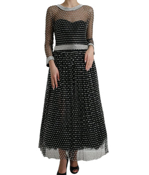 Dolce &amp; Gabbana Elegant Crystal-Embellished Long Black Dress